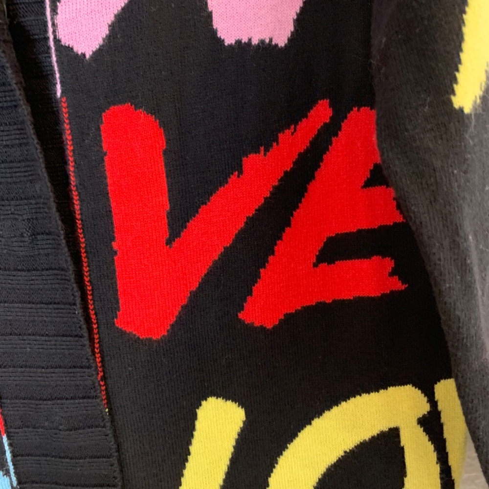 Peace Love World Cardigan Sweater XXS NWOT Black Love Theme Snaps Cozy Artsy - Picture 9 of 15